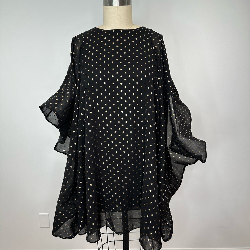 WHY Dress Stylish Black and Gold Polka Dot Long Sleeve Dress